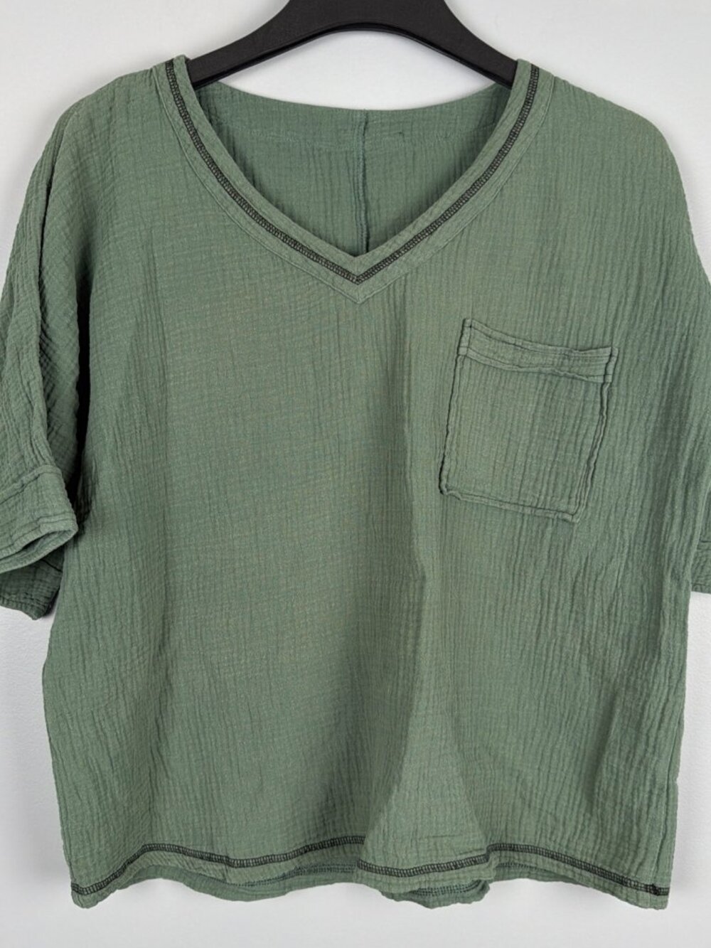 Coastal 100% Cotton Shirt Women L Army Green Gauze Light Beach Resort Vacation